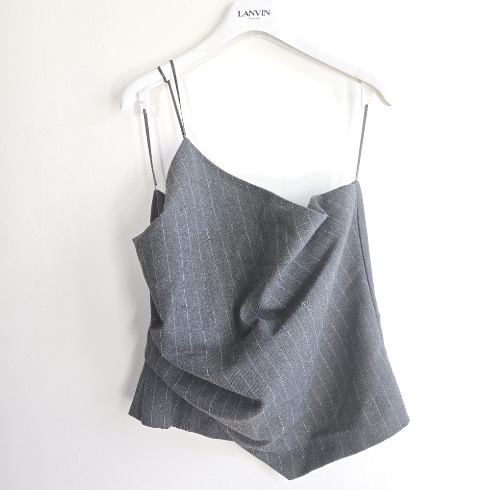 New Zara Pinstripe Strapless Ruched Dark Gray Corset Top XL Blogger Favorite - Picture 15 of 17